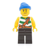LEGO pi096 - Pirate (Green / White Stripes, Black Legs, Blue Bandana, Smirk and Stubble Beard)